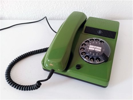 Vintage groene telefoon met draaischijf - 0