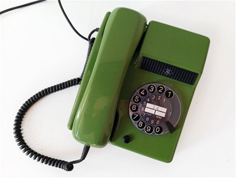 Vintage groene telefoon met draaischijf - 1