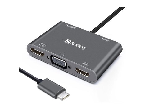 USB-C Dock 2xHDMI+1xVGA+USB+PD - 0