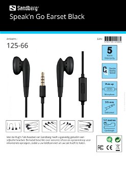 Speak’n Go Earset Black headset met microfoon en opnameknop - 1