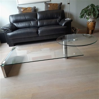 glazen design salontafel met draaibaar plateau i.z.g.s - 1