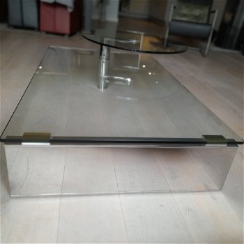 glazen design salontafel met draaibaar plateau i.z.g.s - 2