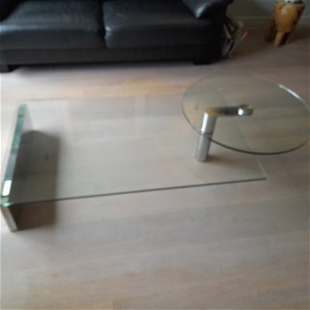 glazen design salontafel met draaibaar plateau i.z.g.s - 5