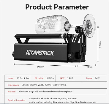 ATOMSTACK Maker X30 Pro 33W Laser Cutter + R3 Pro Rotary Roller + F1 Laser Bed - 6