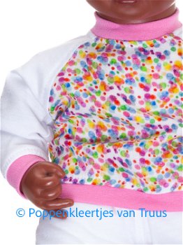 Annabel 46 cm Pyjama wit/roze/multi/dots - 1