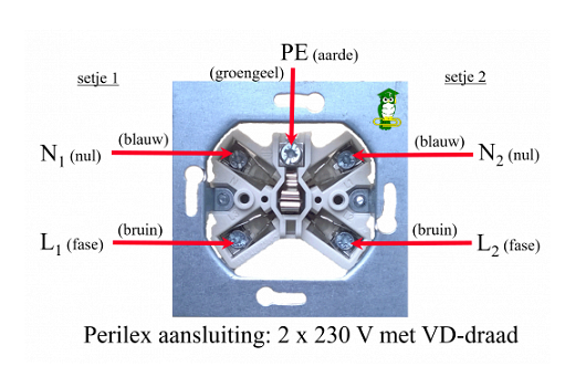 Perilex 16A dubbele verloopstekker 10 meter 230V IP44 - 3