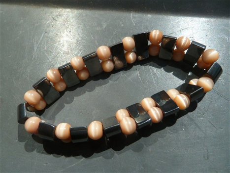 Armband Hematiet met katteoog (01) - 2