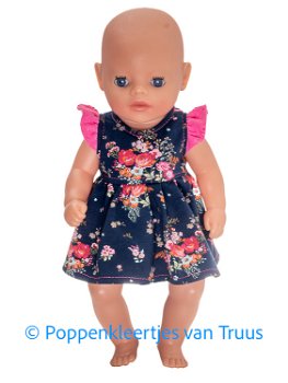 Baby Born Soft 36 cm Jurk setje donkerblauw/roze/roosjes - 0