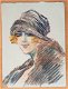 A493-6 Oude tekening Dame met hoed Mode jaren twintig - 0 - Thumbnail