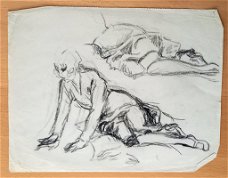 A493-16 Oude tekening Vrouw op zittend op de grond