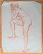 A493-18 Oude tekening Ontklede vrouw leunend op knie - 0 - Thumbnail