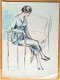 A493-20 Oude tekening Vrouw op bed in blauwe jurk - 0 - Thumbnail
