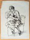 A493-21 Oude tekening Vrouw zittend op 2 stoelen, lezend - 0 - Thumbnail