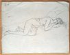 A493-30 Oude tekening vrouw op bed met korte jurk schoenen - 0 - Thumbnail
