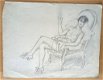 A493-35 Oude tekening Vrouw in lingerie, rokend in stoel - 0 - Thumbnail