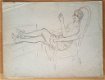 A493-36 Oude tekening en aquarel - Vrouw in lingerie - Vaas - 1 - Thumbnail