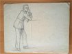 A493-40 Oude tekening Man leunend op ellebogen - 0 - Thumbnail