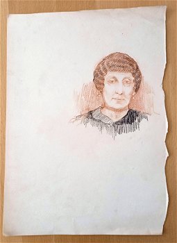A493-41 Oude tekening Vrouw en face in kleur Plus schets - 0