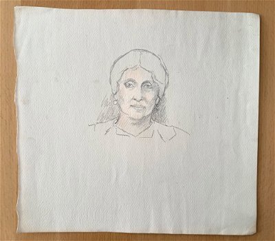 A493-41 Oude tekening Vrouw en face in kleur Plus schets - 1