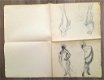 A493-48 Oude tekening Groot blad met schetsen van vrouwen - 1 - Thumbnail