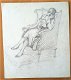 A493-52 Oude tekening Vrouw zittend in stoel lezend - 0 - Thumbnail