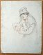 A493-55 Oude tekening Portret vrouw met hoed met sluier - 0 - Thumbnail