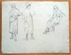A493-55 Oude tekening Portret vrouw met hoed met sluier - 1 - Thumbnail
