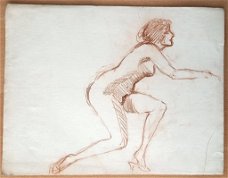 A493-56 Oude tekening Naakt getekend met rood potlood