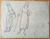 A493-58 Oude tekening o.a. vrouwen in winterkleding - 0 - Thumbnail