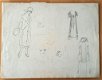 A493-58 Oude tekening o.a. vrouwen in winterkleding - 1 - Thumbnail