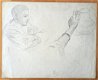 A493-59 Oude tekening 3 studies van handen en portret man - 1 - Thumbnail