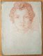 A493-60 Oude tekening Portret en face van vrouw rood potlood - 0 - Thumbnail