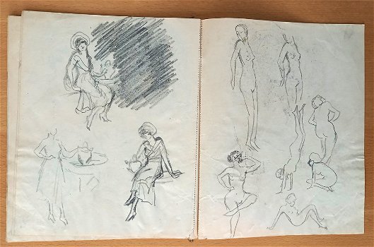 A493-62 Oude schetsboekje met 16 blz met tekeningen - 3