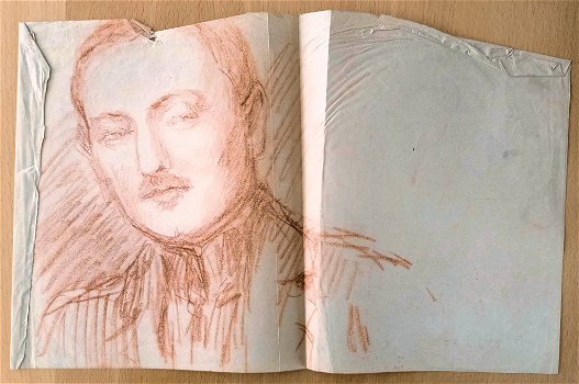 A493-74 Oude tekening Portret man op groot blad - 0