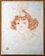 A493-79 Oude tekening Portret meisje met strik rood potlood - 0 - Thumbnail
