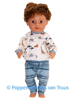 Baby Born 43 cm Jongens pyjama Safari/gebroken wit/streep/blauw - 0
