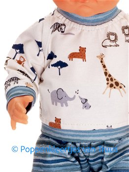 Mon Bébé 40 cm Jongens pyjama Safari/gebroken wit/streep/blauw - 1