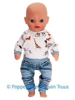 Baby Born Soft 36 cm Jongens pyjama Safari/gebroken wit/streep/blauw - 0