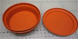 Vintage TUPPERWARE oranje en groen 2 serveerschalen met deksel - 5 - Thumbnail