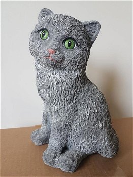 Beeld zittende kat, poes, van steen - 4