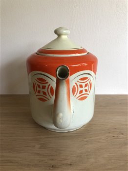 Emaille Theepot Met Art Nouveau print - 4