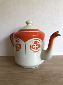 Emaille Theepot Met Art Nouveau print - 5