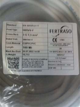 elektrische kabel 100m 3g1.5 H05VV-F wit - 1