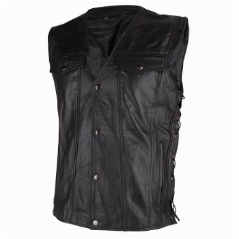 Fraai zwart leren bikervest - 0