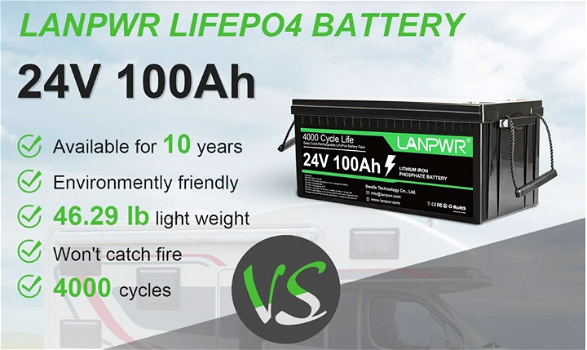 LANPWR 24V 100Ah LiFePO4 Lithium Battery - 2