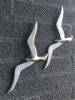 Paar grote silhouette meeuwen-vogel-aluminium-vogel - 4