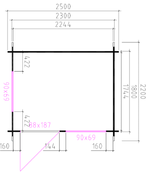 Tuinhuis-Blokhut 2520: 250 x 200 x 235 cm - 2