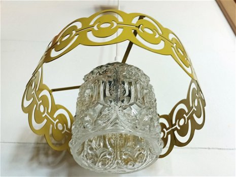 Vintage hanglampje met gele rand van metaal en glas - 3