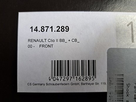 Renault Clio II (BB,CB) Chassisveer Schroefveer CS Germany 14871289 *Set 2 stuks* - 1
