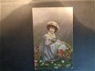 jaren 20 ansichtkaart meisje - gelopen - versierd met goudglitters - 0 - Thumbnail